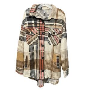 ZENANA Pixel-Plaid Button Down Shacket women’s small.